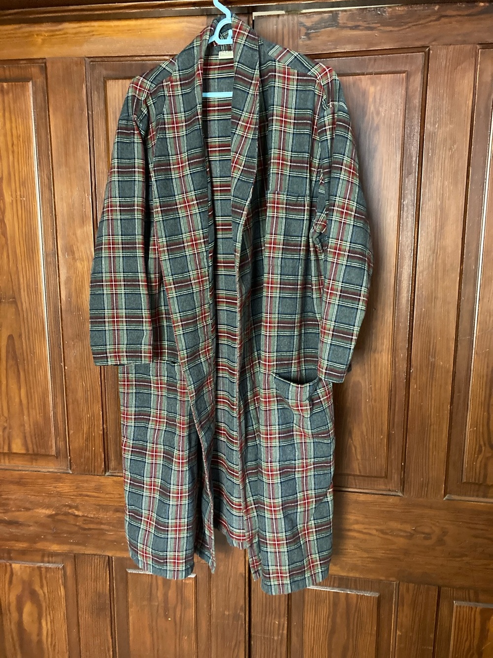 L.L. Bean Green Grey Red Plaid Large Cotton Robe no belt